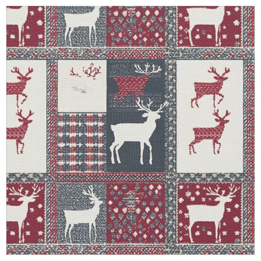 Fair Isle Knitted Patchwork | Rustikaler Rentier ( Stoff (Nahaufnahme)