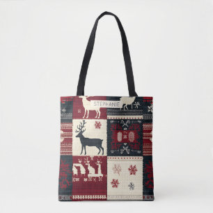 Fair Isle Knitted Patchwork   Rustikaler Rentier Tasche