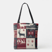 Fair Isle Knitted Patchwork | Rustikaler Rentier Tasche (Rückseite)
