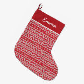 Fair Isle Red Christmas Name Monogram Großer Weihnachtsstrumpf (Vorderansicht (hängend))