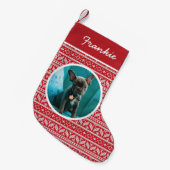 Fair Isle Red Christmas Pet Foto Kleiner Weihnachtsstrumpf (Vorderansicht (hängend))
