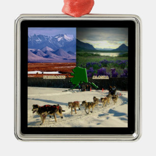 Fairbanks, Alaska Collage Silbernes Ornament