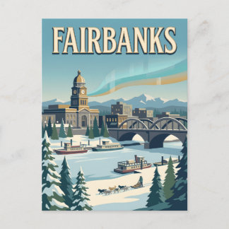 Fairbanks Alaska Nördliches Licht Vintage Poster Postkarte