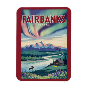 Fairbanks Alaska Nordlicht-Illustration Magnet