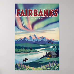 Fairbanks Alaska Nordlicht-Illustration Poster