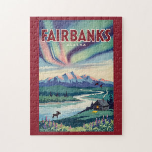 Fairbanks Alaska Nordlicht-Illustration Puzzle