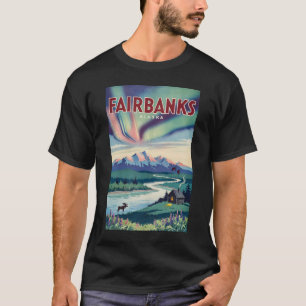 Fairbanks Alaska Nordlicht-Illustration T-Shirt