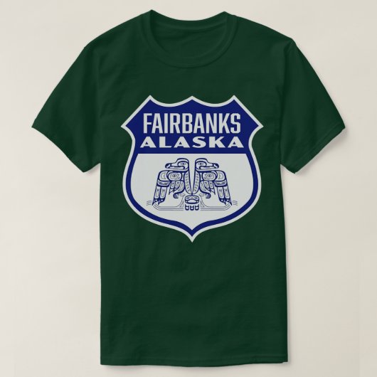 Fairbanks Alaska Retro Bird Shield Blue T-Shirt (Design vorne)