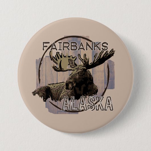 Fairbanks Alaska rustikale Elch-Taste Button (Vorderseite)