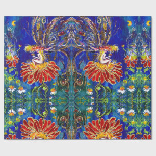 FAIRE AUF DER ROTEN BLUME IN DER NACHT Blau Grün Geschenkpapier