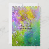 FAIRE AUF ROTER BLUME Lila Gelbe grüne Glitzern Einladung (Rückseite)