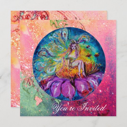 FAIRE IN DEN NACHT Pink-blau-gelben Glitzern Einladung (Vorne/Hinten)