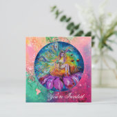 FAIRE IN DEN NACHT Pink-blau-gelben Glitzern Einladung (Stehend Vorderseite)