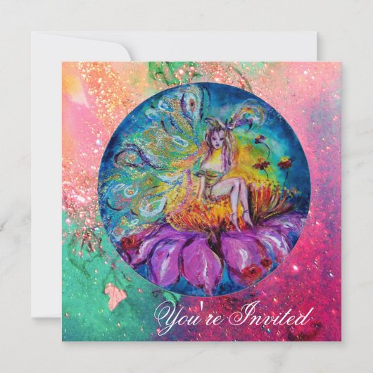 FAIRE IN DEN NACHT Pink-blau-gelben Glitzern Einladung (Vorderseite)