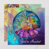 FAIRE IN DER NACHT, pinkfarbenblau-rote Glitzern Einladung (Vorne/Hinten)