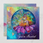 FAIRE IN DER NACHT, pinkfarbenblau-rote Glitzern Einladung (Vorne/Hinten)