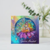 FAIRE IN DER NACHT, pinkfarbenblau-rote Glitzern Einladung (Stehend Vorderseite)