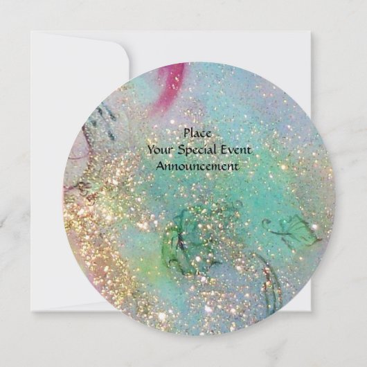 FAIRE IN DER NACHT, pinkfarbenblau-rote Glitzern Einladung (Rückseite)