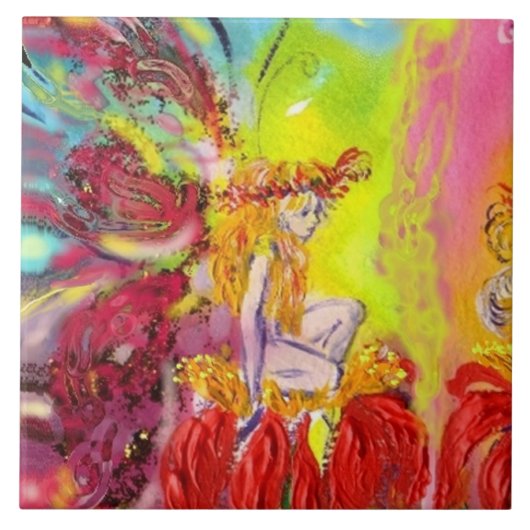 FAIRE OF DAWN MIT ROTEN BLUME Fantasy Fliese (Vorderseite)