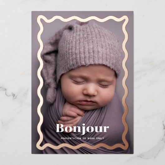 Faire part de naissance fantaisiste en or Rose Folieneinladung (Vorderseite)