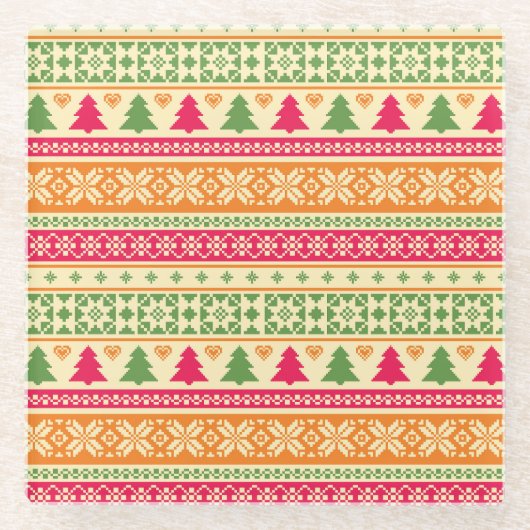 Fairer Isle Style Weihnachten Nahtlos Glasuntersetzer (Vorderseite)