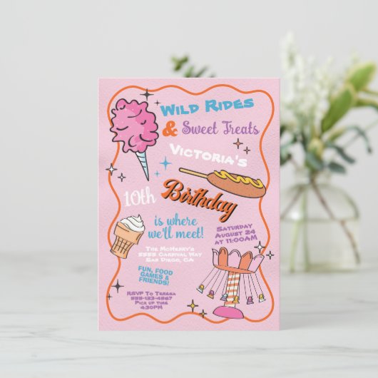 Fairer Karneval Vergnügungspark Circus Geburtstag  Einladung (Stehend Vorderseite)