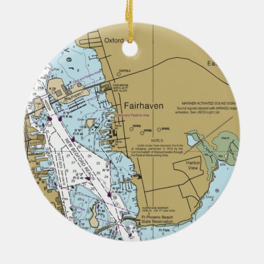 Fairhaven MA Nautical Chart Keramik Ornament (Hinten)