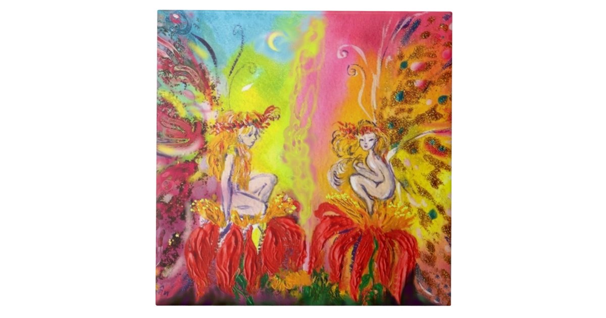 FAIRIEN VON DAWN MIT ROTEN BLUME Fantasy Fliese | Zazzle.de