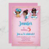 Fairies African American Birthday Einladung (Vorne/Hinten)