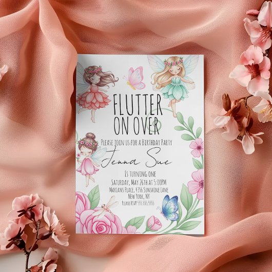 Fairies Butterflies First Birthday Invitation Einladung