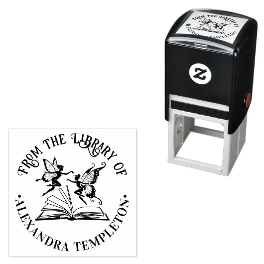 Fairies Fly Over Open Book “From the Library of” Permastempel (Beispiel)