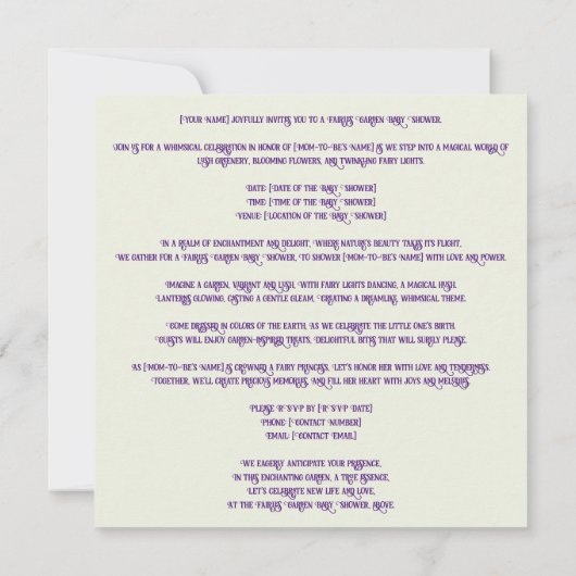 Fairies Garden: Mystische Fee, Babydusche Einladung (Rückseite)