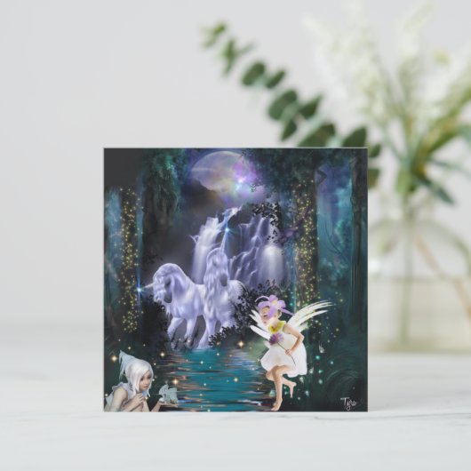 Fairies mit Unicorns Fantasy Flat Card (Stehend Vorderseite)