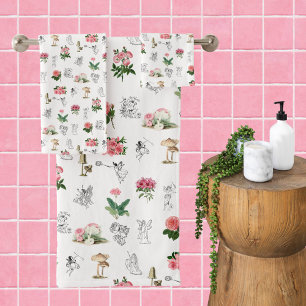 Fairies Pink Floral & Mushroom Faible Muster Badhandtuch Set