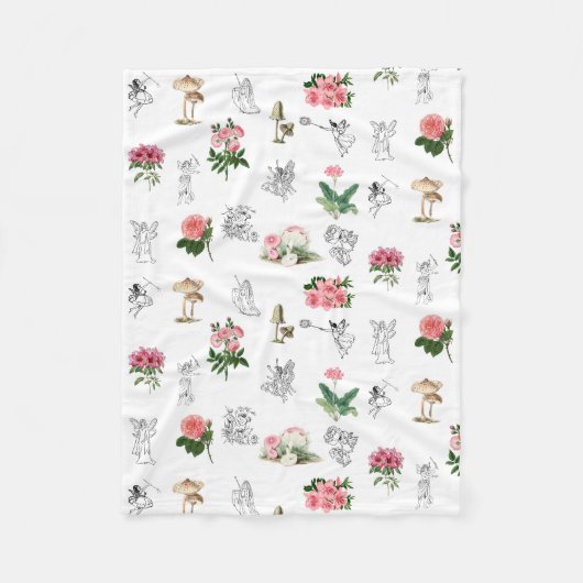 Fairies Pink Floral & Mushroom Faible Muster Fleecedecke (Vorderseite)