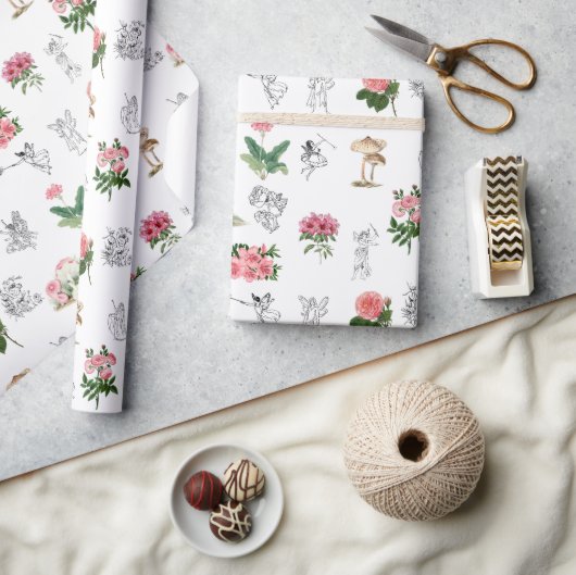 Fairies Pink Floral & Mushroom Faible Muster Geschenkpapier (Kunsthandwerk)