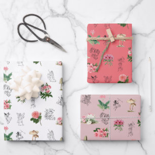 Fairies Pink Floral & Mushroom Faible Muster Geschenkpapier Set