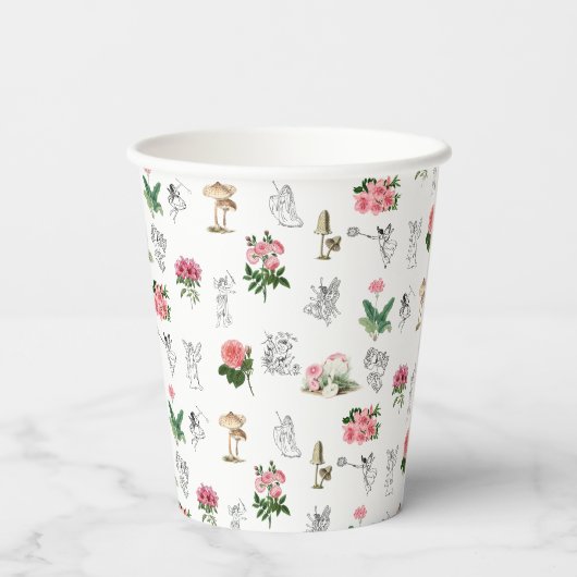 Fairies Pink Floral & Mushroom Faible Muster Pappbecher (Rückseite)