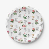 Fairies Pink Floral & Mushroom Faible Muster Pappteller (Vorderseite)