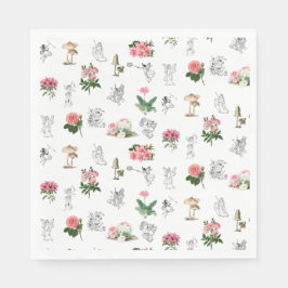 Fairies Pink Floral & Mushroom Faible Muster Serviette