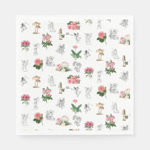Fairies Pink Floral & Mushroom Faible Muster Serviette