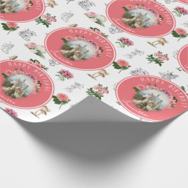 Fairies Pink Floral Mushroom Fairy Castle Birthday Geschenkpapier