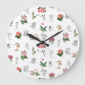 Fairies Pink Floral & Mushroom Fairy Pattern Große Wanduhr (Vorderseite)