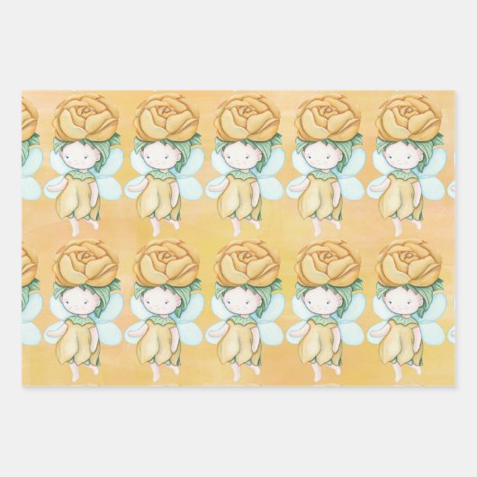 Fairies Pink Lila-Gelb-Umschlagpapier Geschenkpapier Set (Vorderseite)