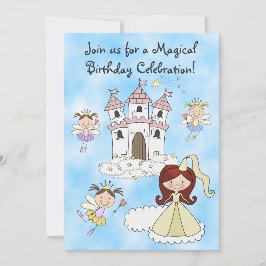 Fairies, Prinzessin und Burg Einladung zum Geburts (Vorderseite)