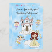 Fairies, Prinzessin und Burg Einladung zum Geburts (Vorne/Hinten)