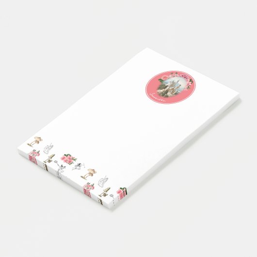 Fairies Rosa Mushroom Fairy Castle Monogram Post-it Klebezettel (angewinkelt)