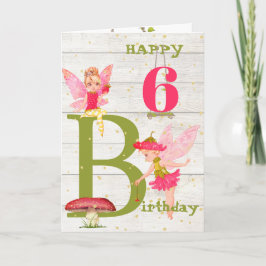 Fairies Rustic Pink Gold Personal Age Card Karte