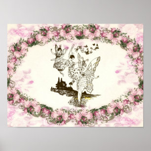Fairies tanzen Vintage Blume Poster