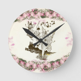 Fairies tanzen Vintage Blume    Runde Wanduhr